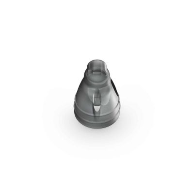 A Closed Smokey Dome—a gray, conical plastic lid with a spout—resembles a closed dome and is shown from above on a white background.