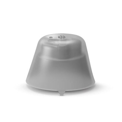 The Click Sleeve M Closed is a silver, dome-shaped coffee capsule with a flat top and small hole, shown on a white background.
