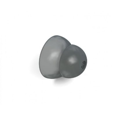 A pair of SureFit (SF) Power Dome pieces—gray, dome-shaped with smooth surfaces, one slightly larger and the smaller featuring a small side hole—are displayed on a plain white background.