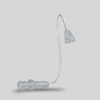The LifeTube Refill is a clear, slim hearing aid tube featuring a small domed earpiece on one end and a tiny connector on the other, displayed against a light gray background.